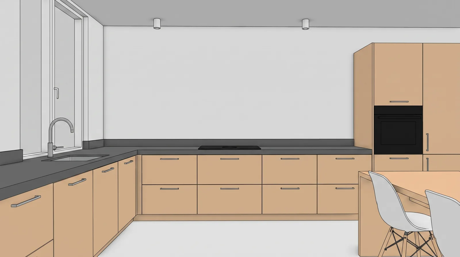 Projekt 3D kuchni — widok z programu projektowego