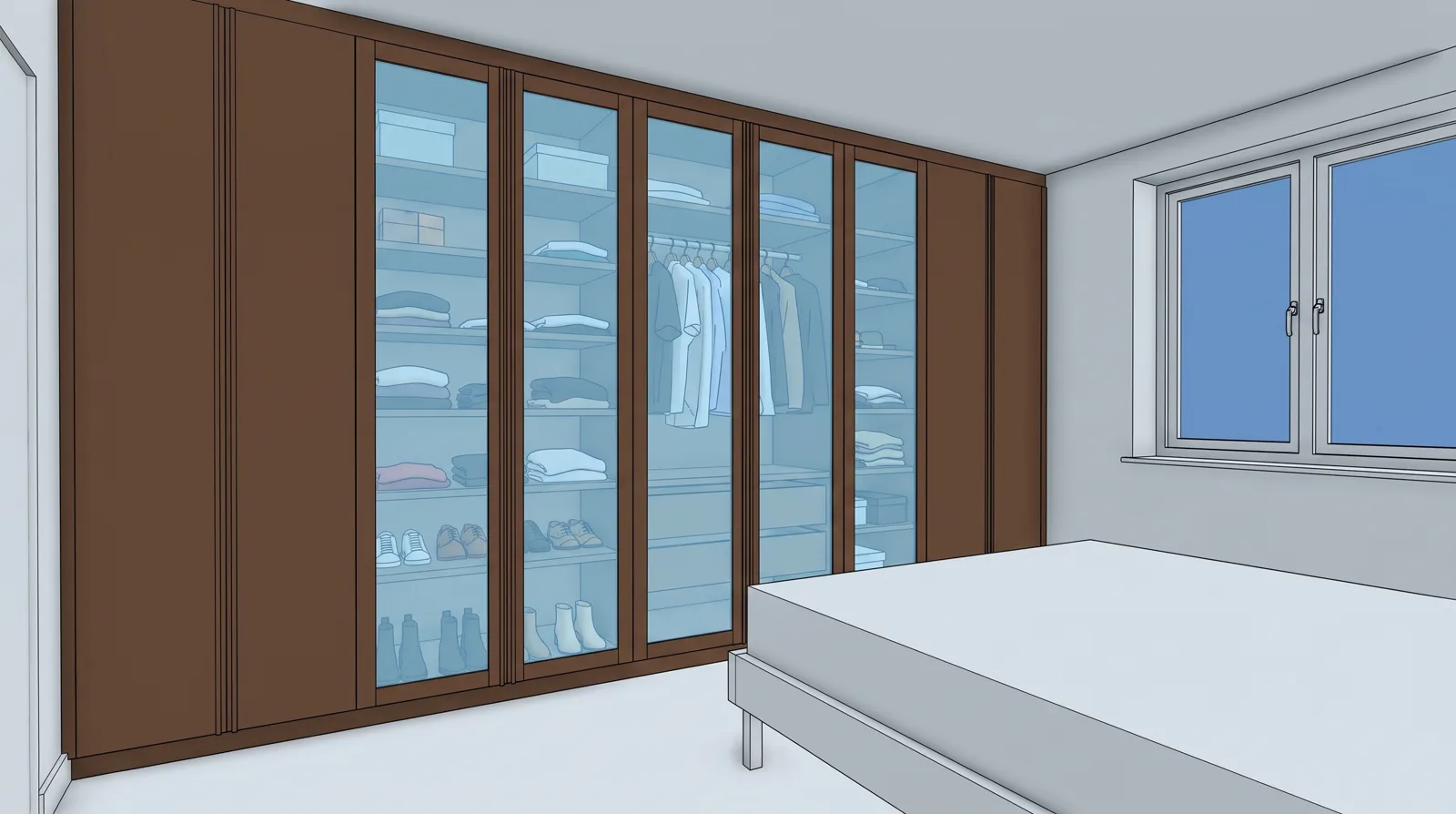 Projekt 3D garderoby — widok z programu projektowego